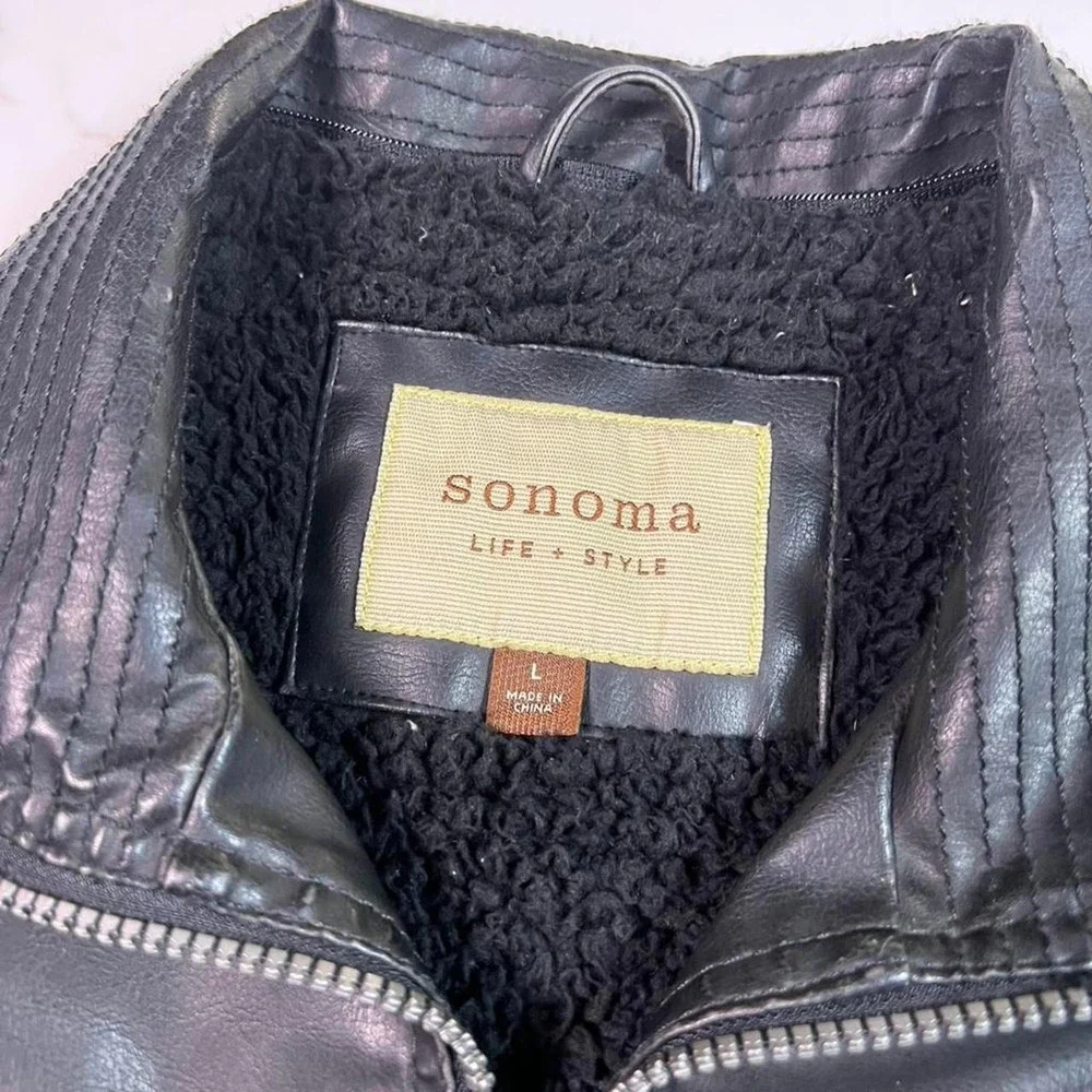 Vintage‎ men's Sonoma black leather biker jacket with Sherpa lining